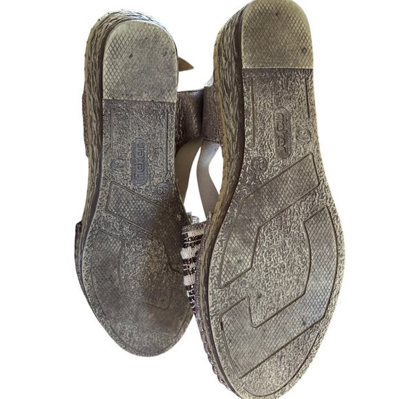 Rieker Taupe Brown & Tan Sparkle Leather & Plastic Espadrille Comfort Wedge - Picture 6 of 7